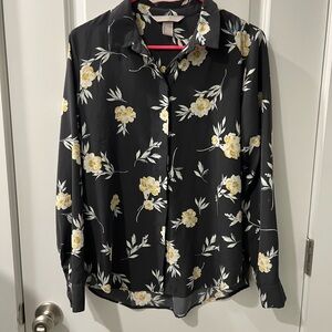 H&M Black Floral Button Down Shirt